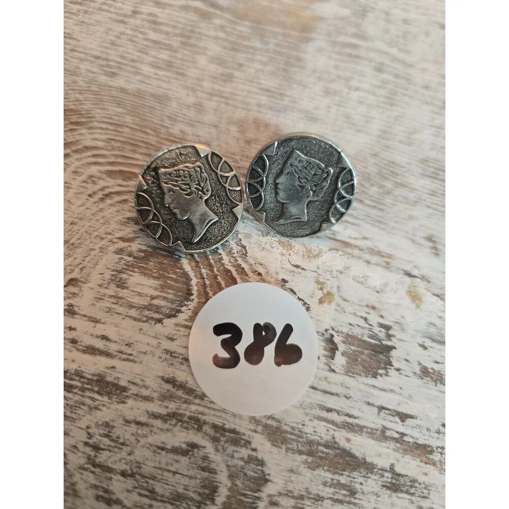 Vintage Roman Coin Style Cufflinks Silver Tone Men's Jewelry #386